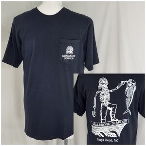 Whalebone Seafood T-SHIRT Mens Size L Black White Skeleton Pirate Nags Head NC